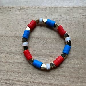 Red white blue clay bead bracelet